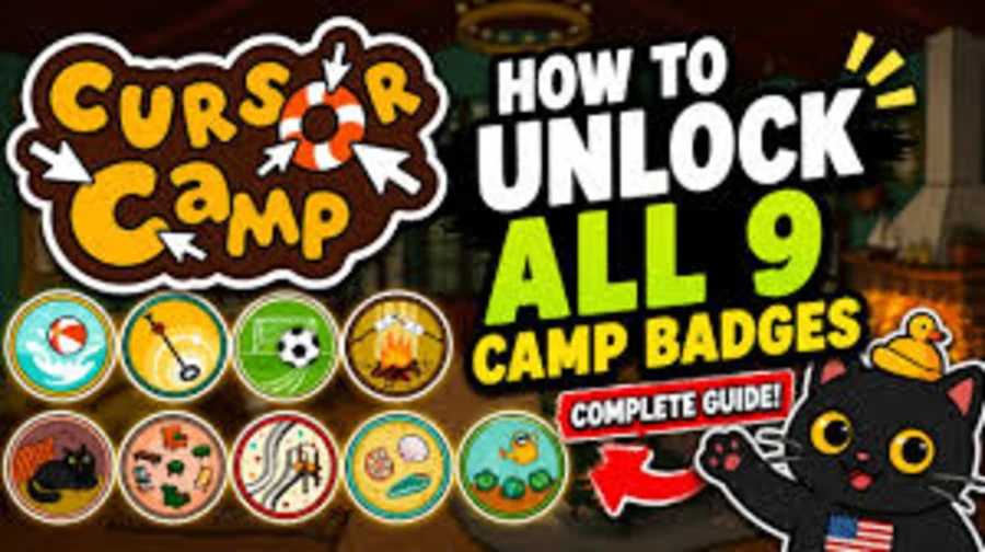 Imagen de referencia de Cursor Camp con las 9 insignias del campamento
